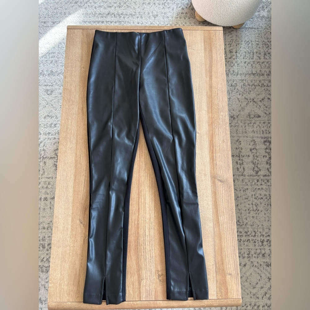 Philosophy Black Leather Split Hem Leggings/Pants